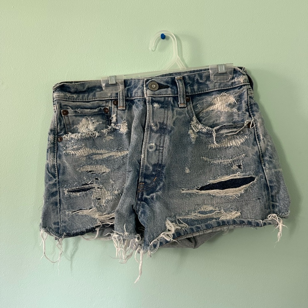 Moussy Vintage Blue Distressed Jean Shorts